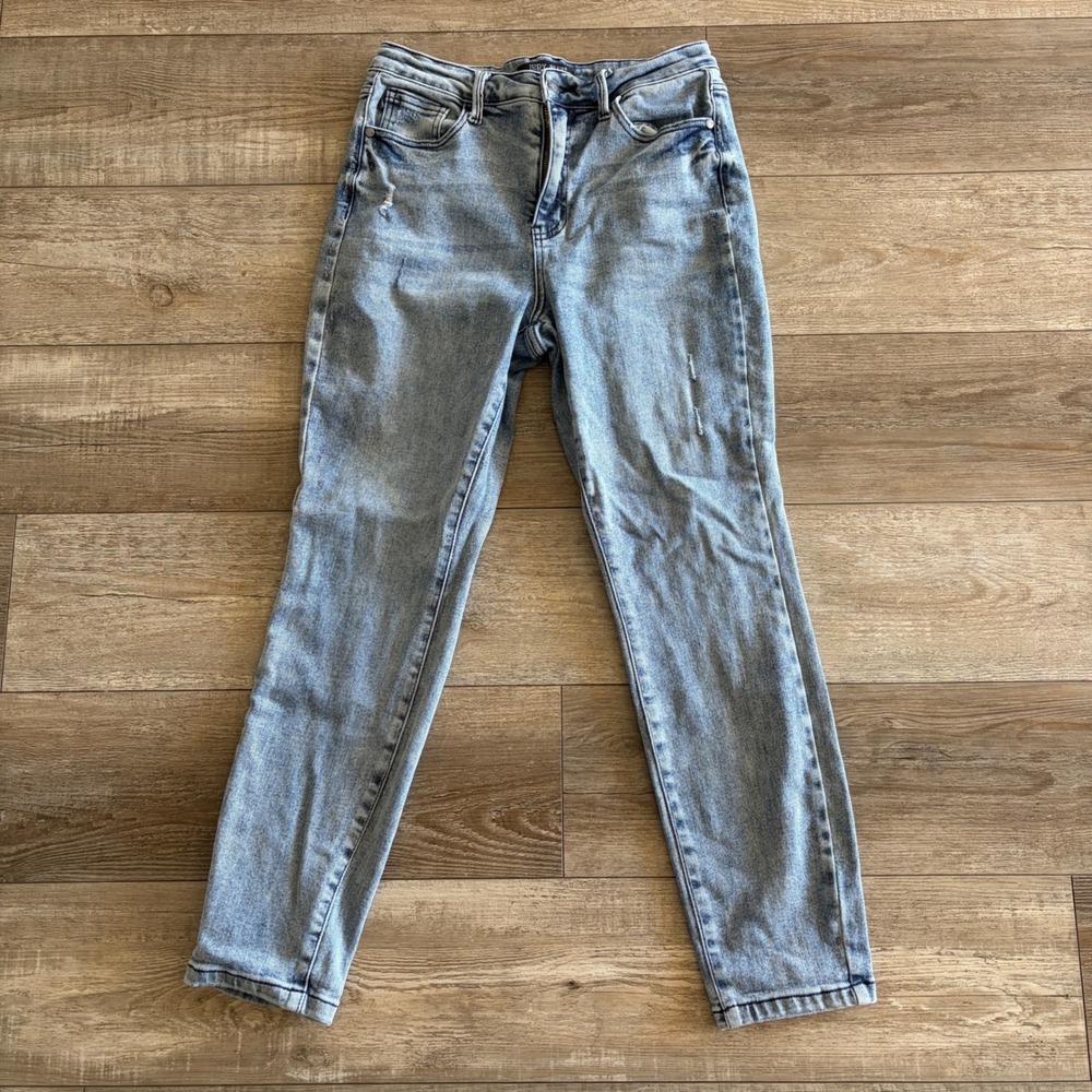 Judy Blue Slim Fit Jeans Women 7/28 Blue Acid Wash Distressed High Rise Stretch